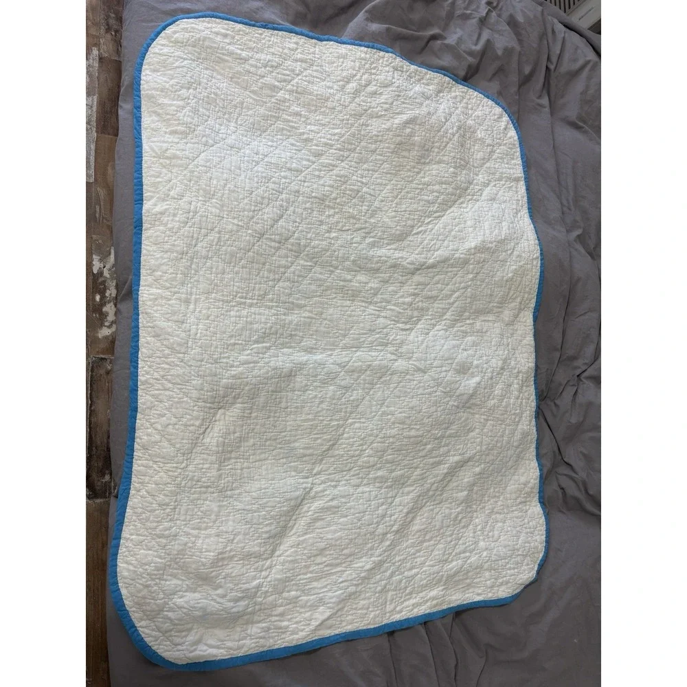 Antique Cotton Patchwork‎ Quilt Blue White Handmade Square Blocks 48